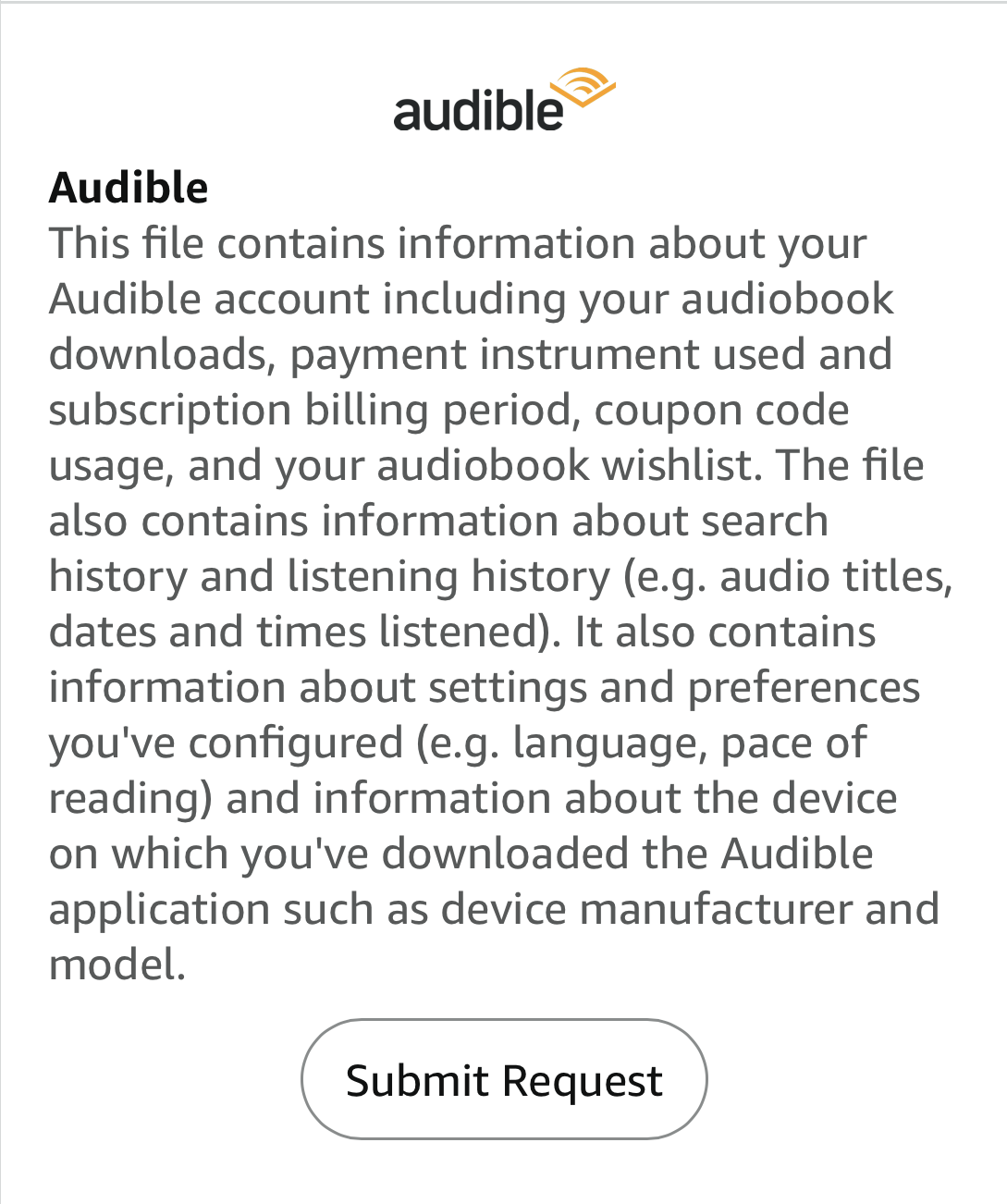 Audible Submit Request screenshot