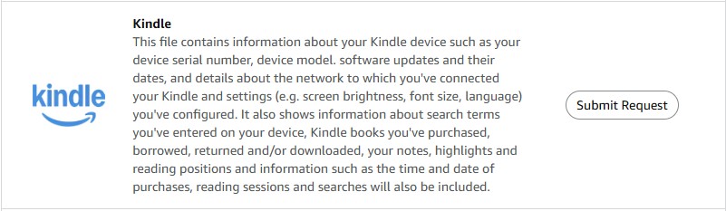 Kindle Submit Request screenshot
