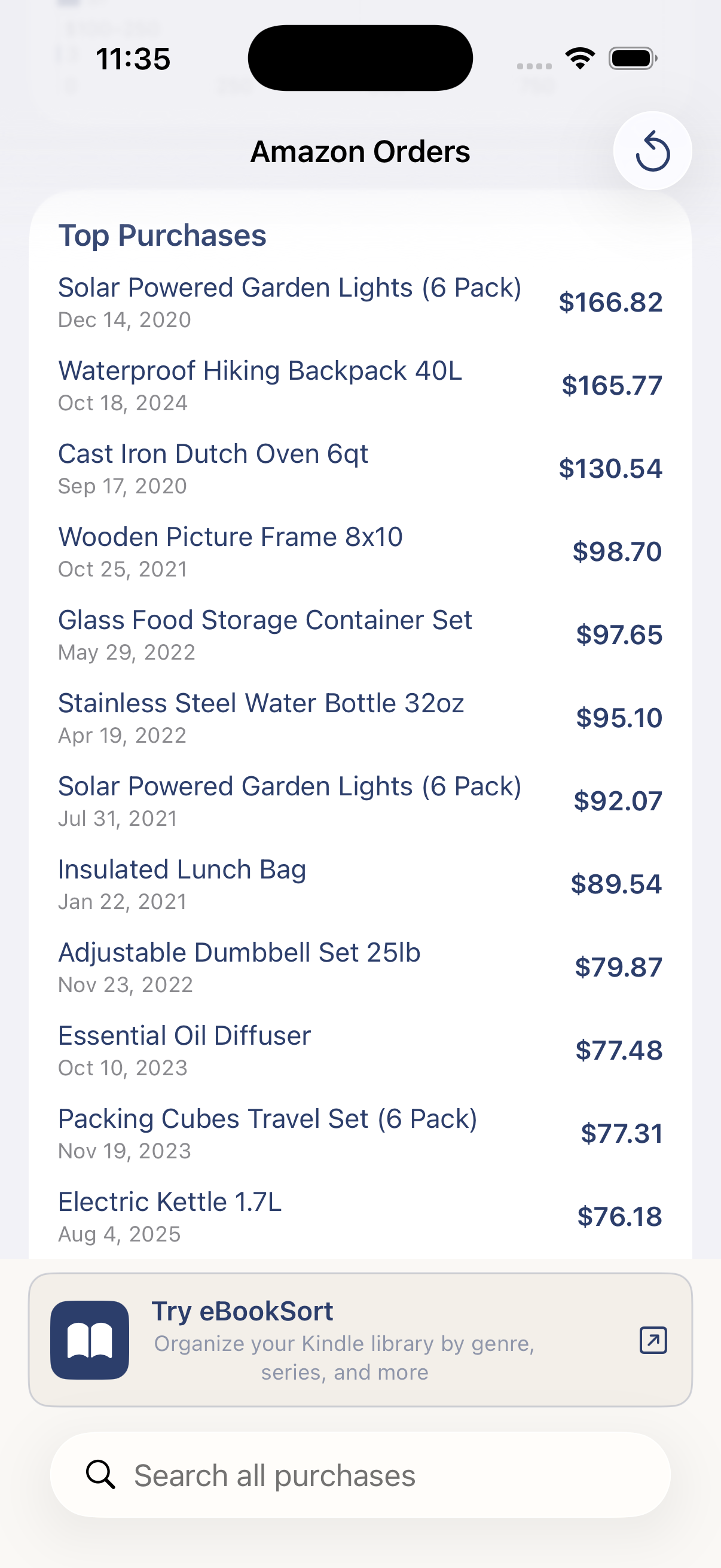 Top purchases and reorder insights